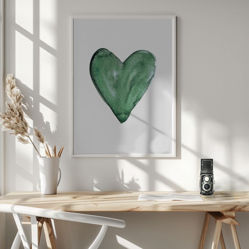 Watercolor heart green Poster