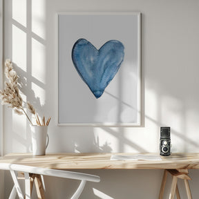 Watercolor heart blue Poster