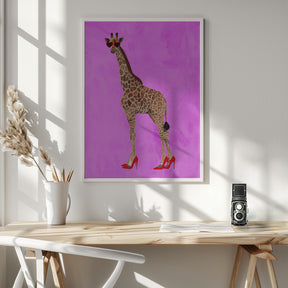 Giraffe wearing heels and heart glasses pink Poster