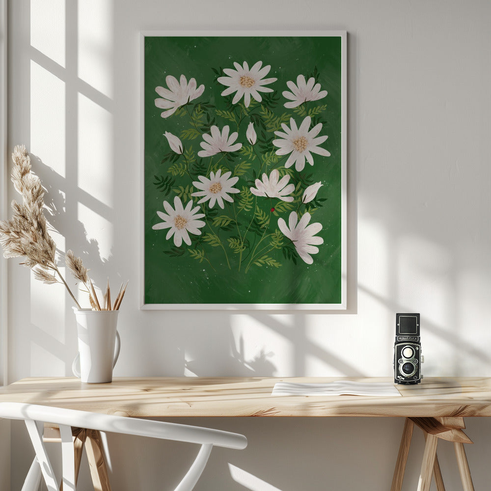 Ladybug flowers green Poster