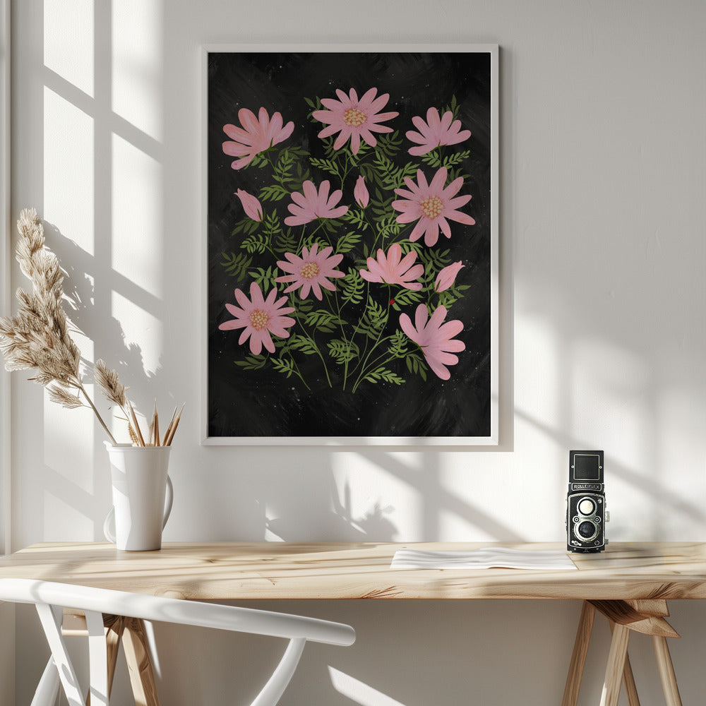 Ladybug flowers pink Poster