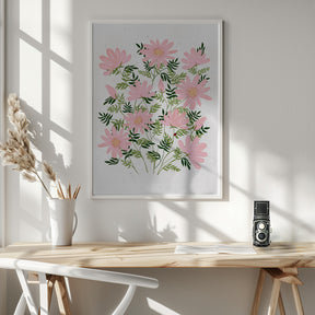 Ladybug flowers pink Poster