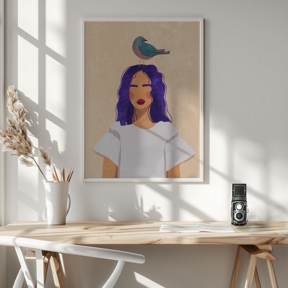 Girl with bird Poster