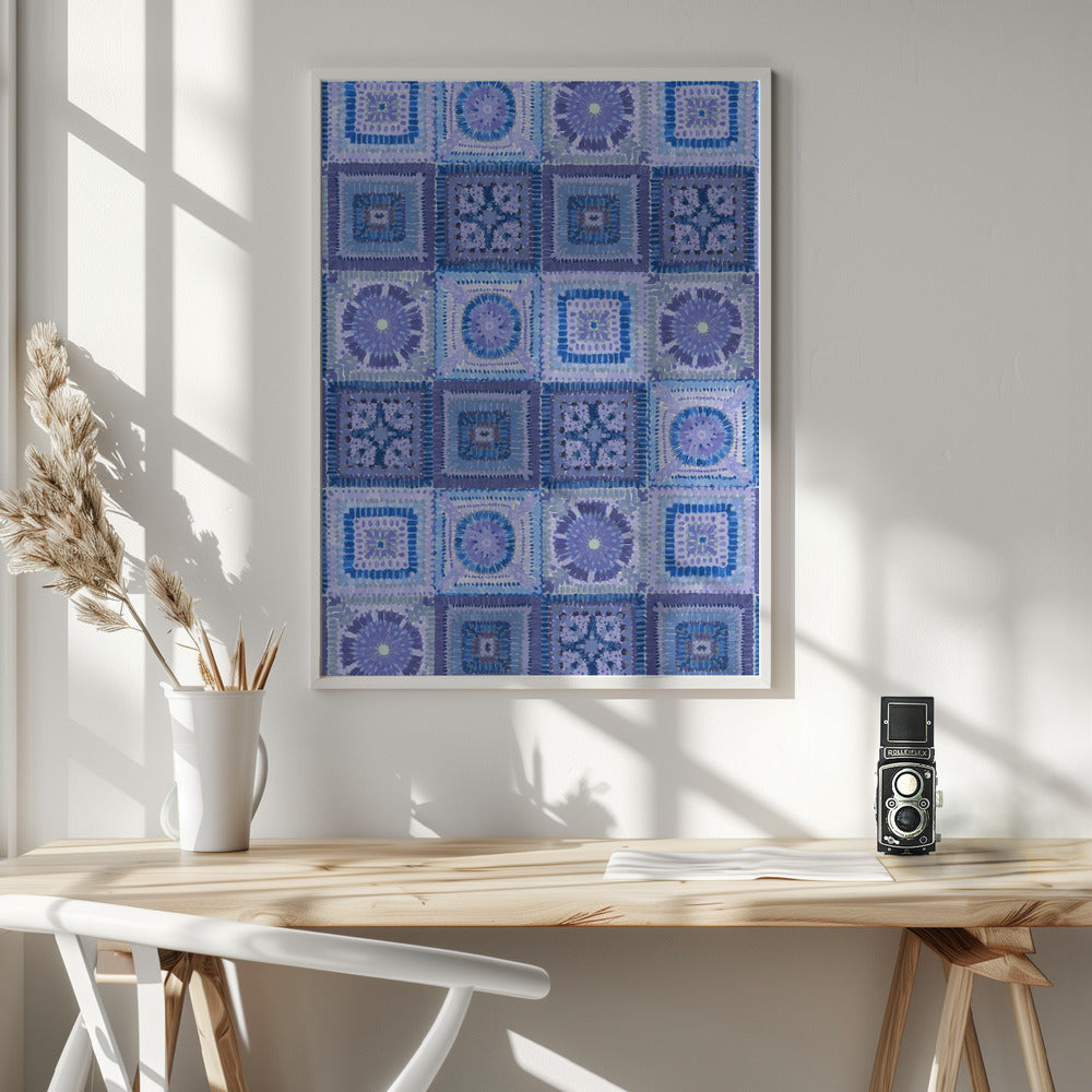 Granny squares blanket in blue Poster