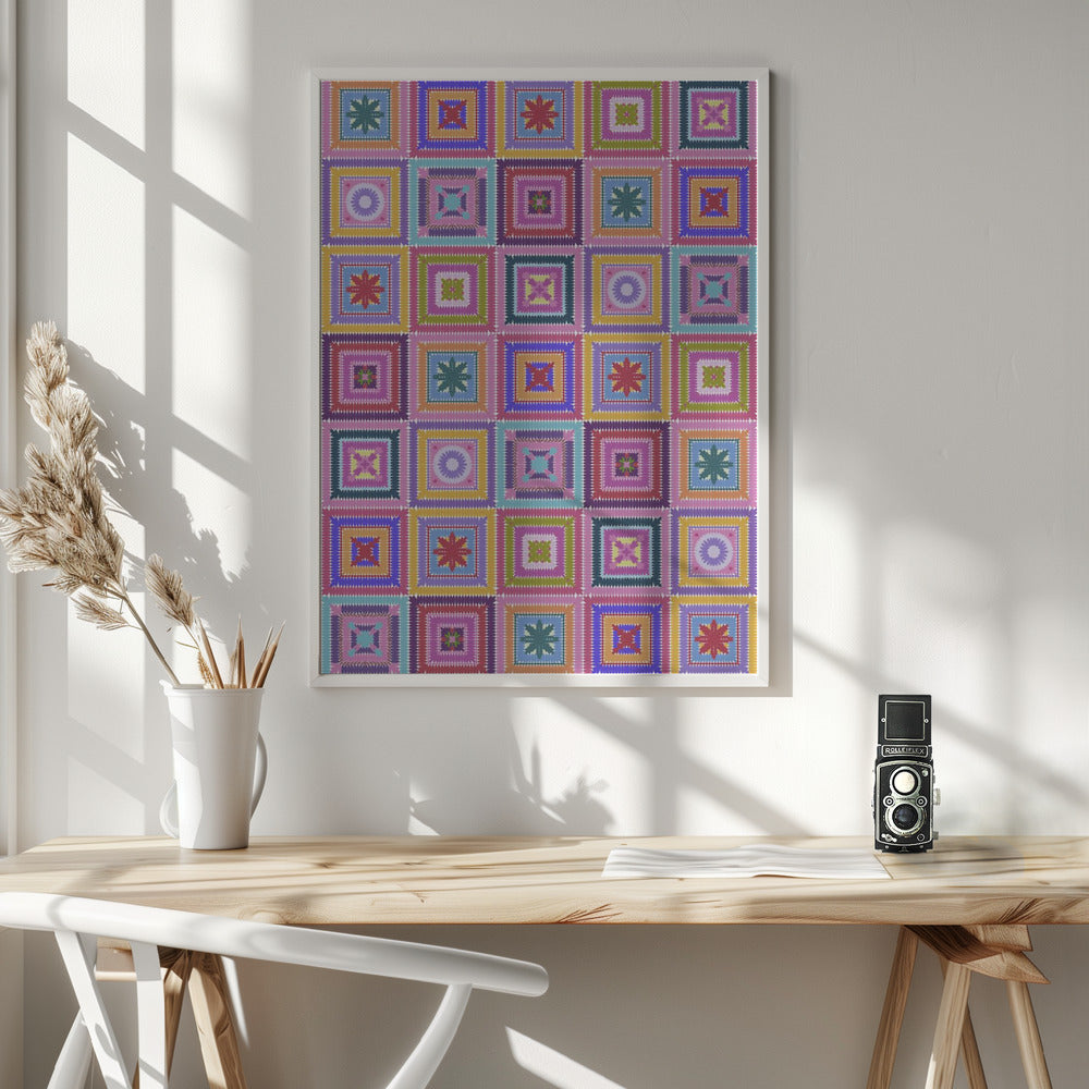 Colorful digital grandma squares I Poster