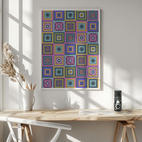 Colorful digital grandma squares II Poster