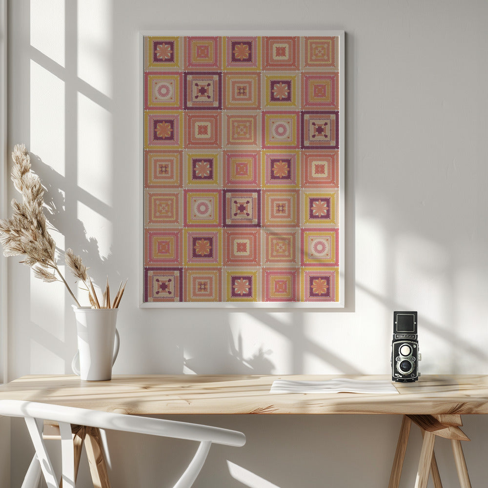 Peach digital grandma squares I Poster