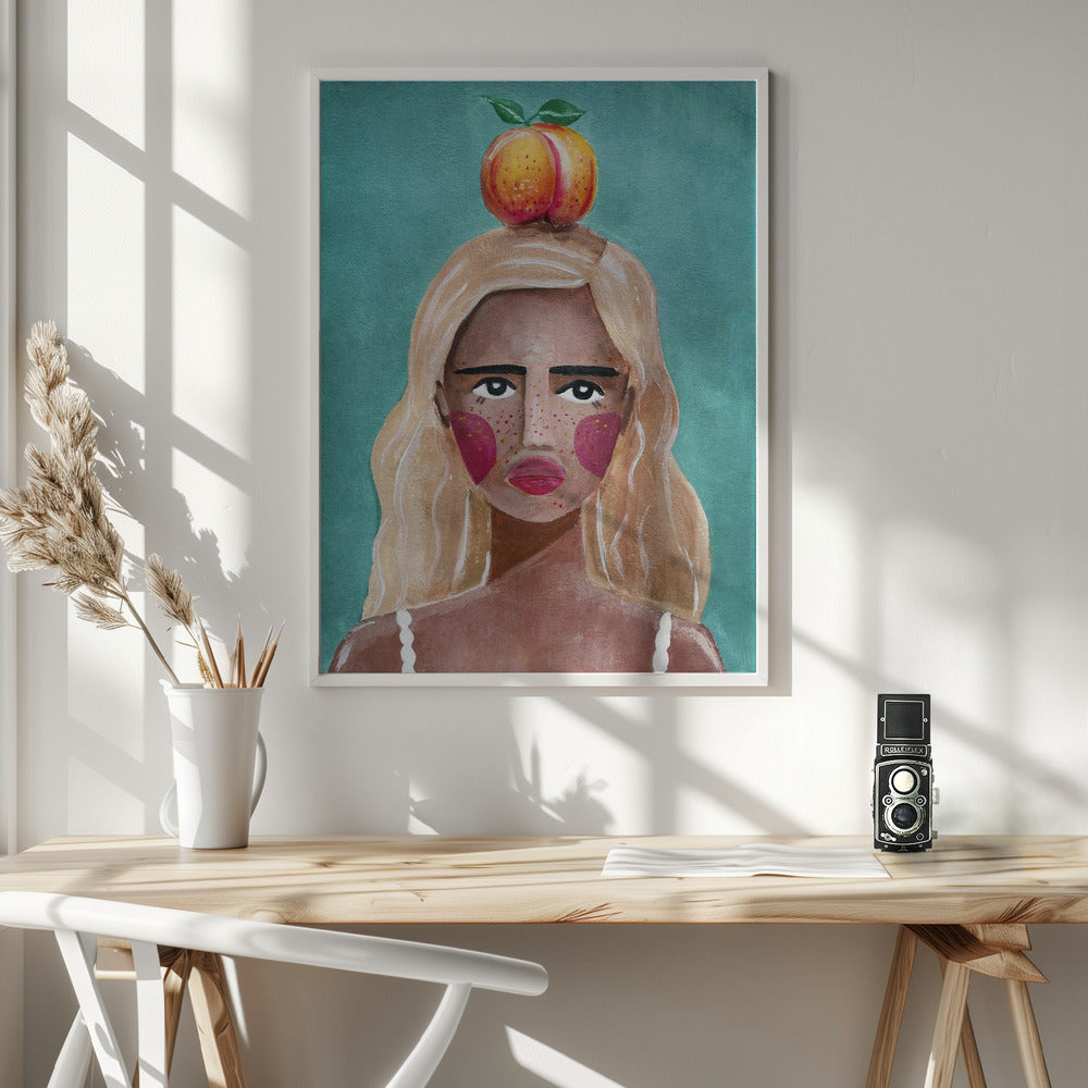 Woman With Peach Poster