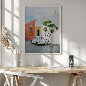 Pastel Volskwagen Beetle in the streets of Oaxaca Mexico Poster