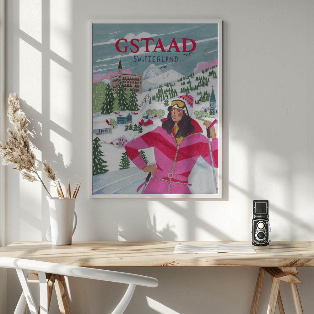 Travel Poster Woman in Gstaad, Switzerland Poster