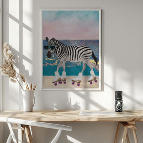 Zebra On Holiday Rollerksating Poster