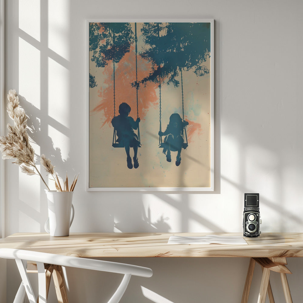 Kids On Swings Poster