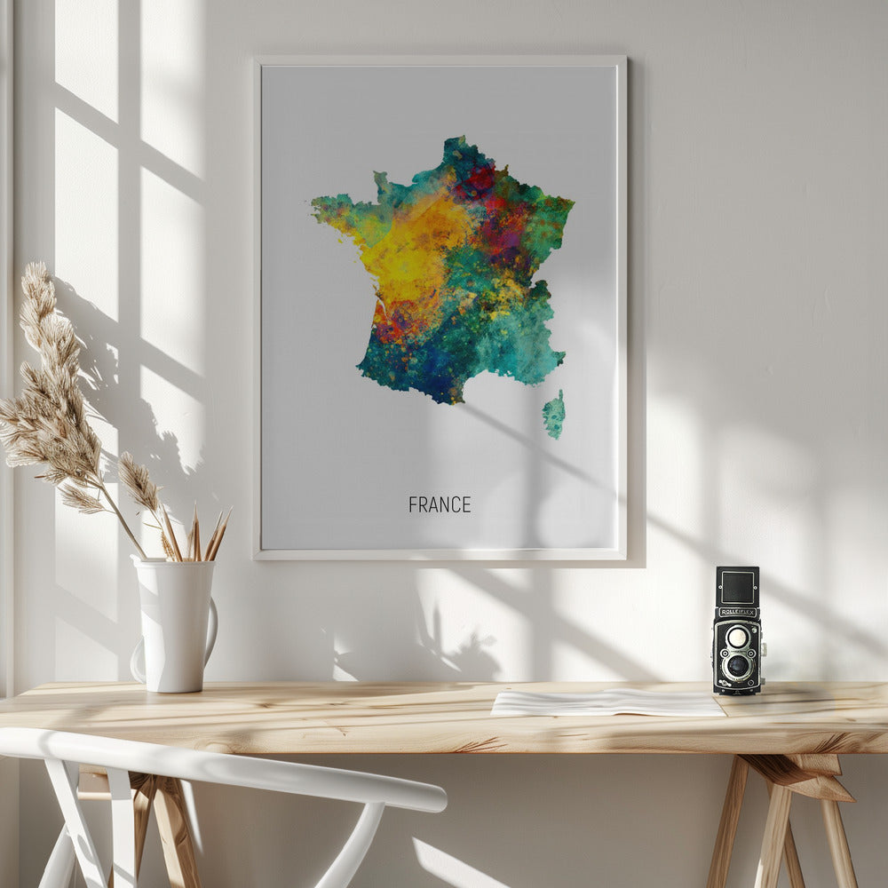 France Watercolor Map Poster