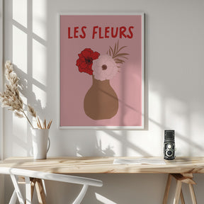 Les Fleurs Pink and Red Poster