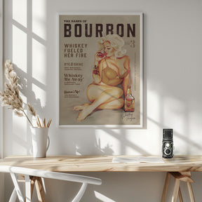 Bourbon Wall Art. Sexy Vintage Pin Up Girl Drinking Whiskey Poster