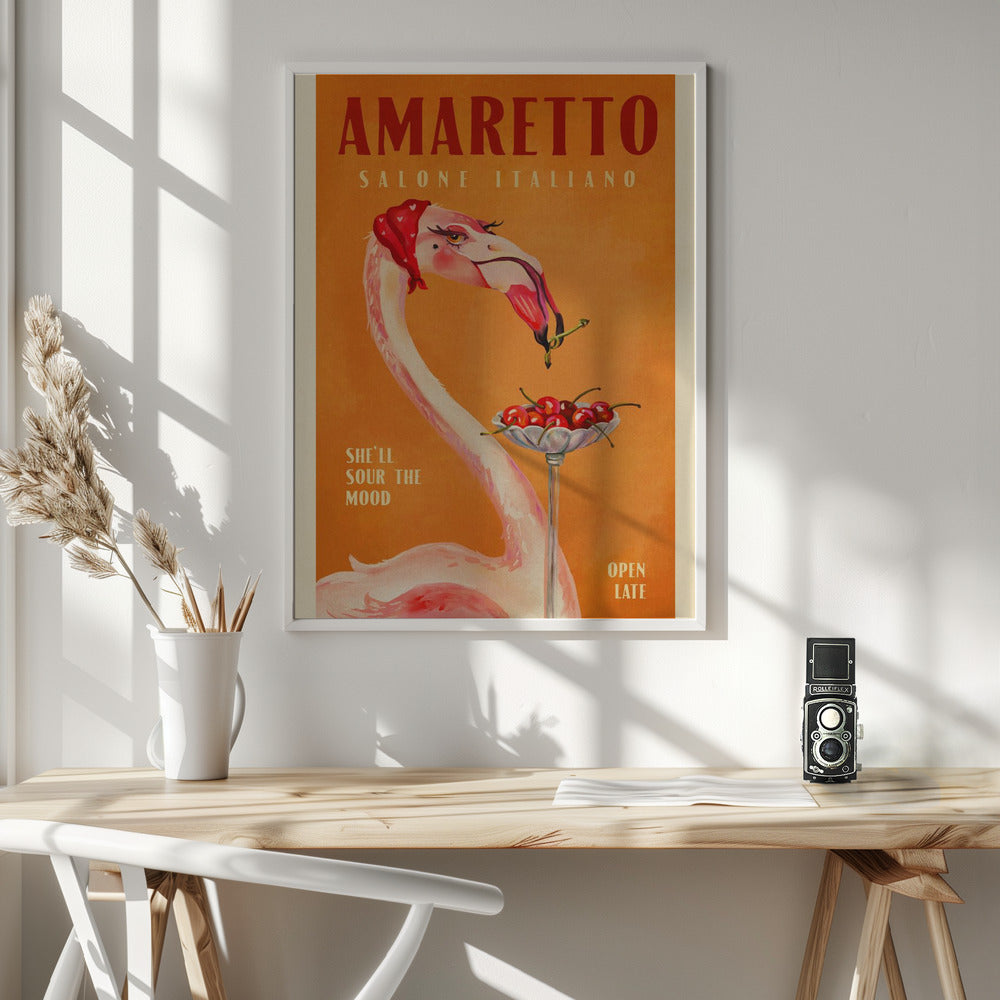 Amaretto Flamingo Art Deco Italian Cafe Travel Art Poster