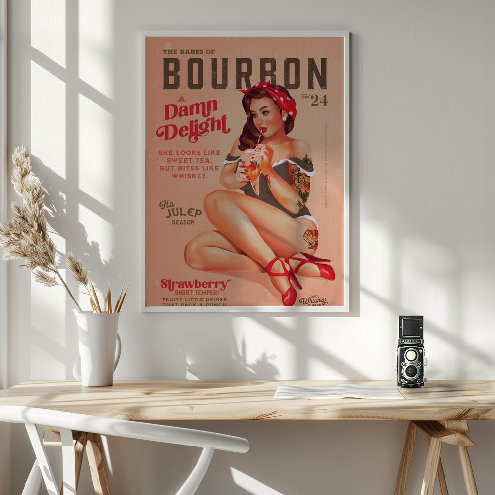 Bourbon Babes Vol 22 Vintage Pinup Girl Drinking A Cocktail Poster