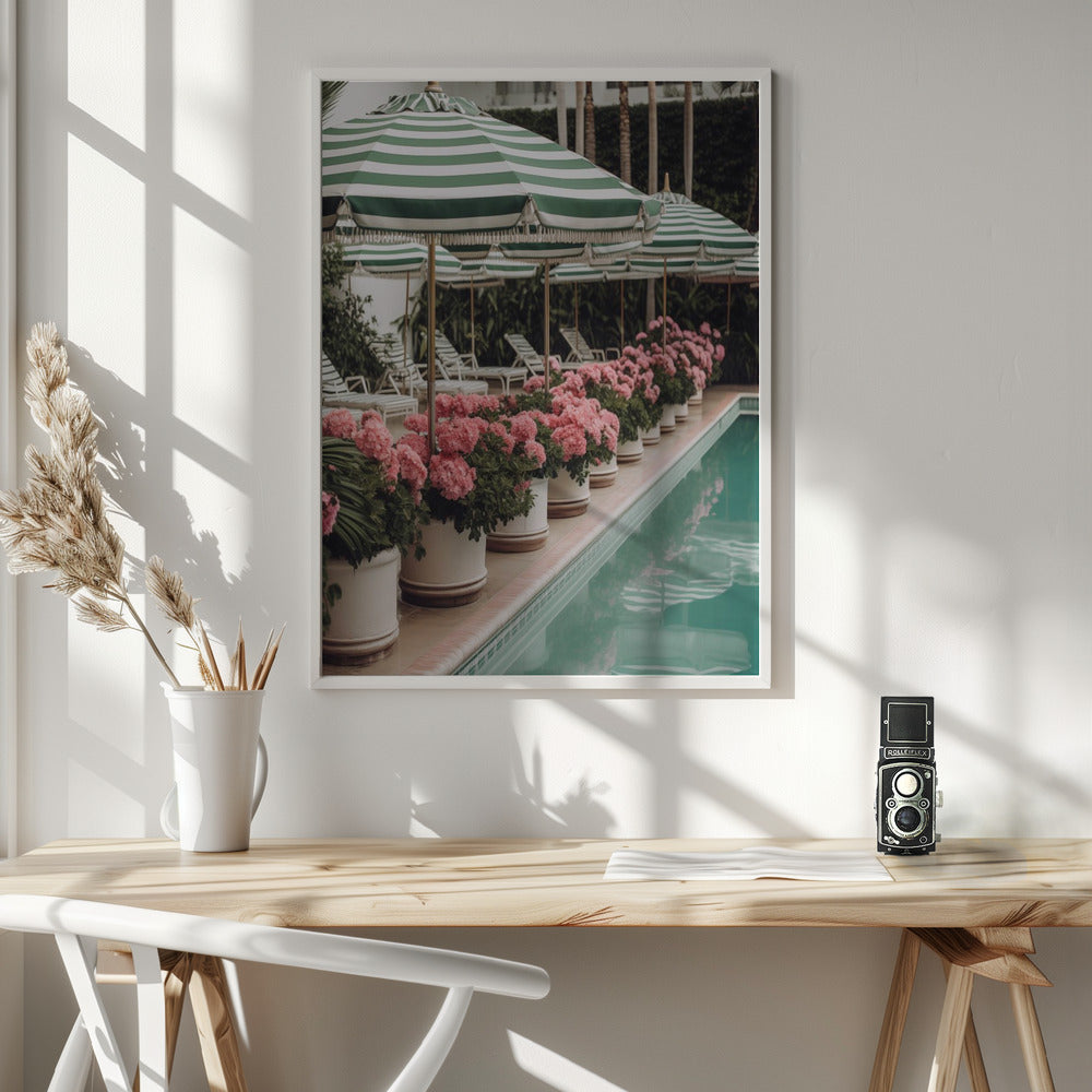 Green Pool Flowers Poster