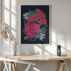 Flower Bouquet On Navy Poster