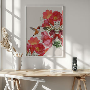 Hummingbird and Flowers Poster