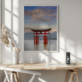 Vermilion Torii of Itsukushima Shrine on Miyajima in the evening Poster