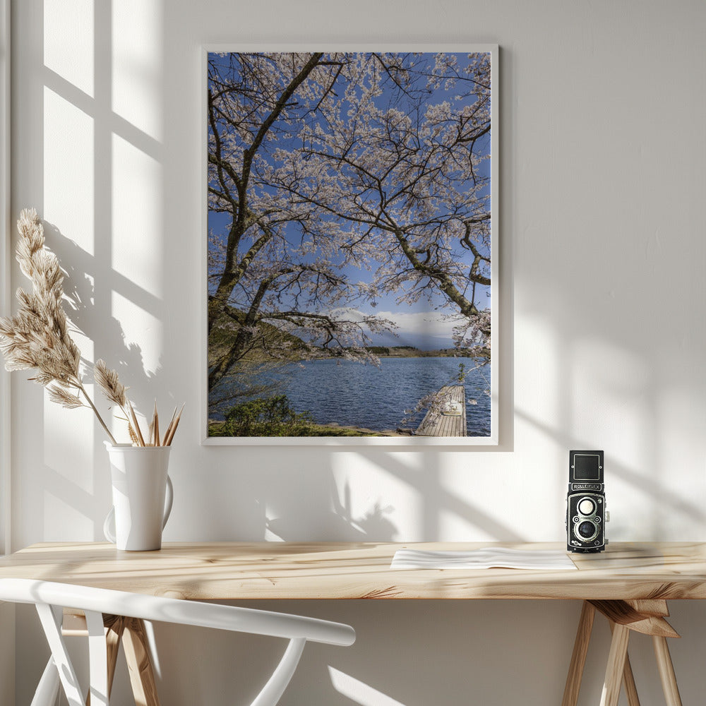 Charming Lake Tanuki with Mount Fuji Poster