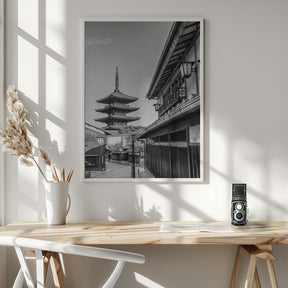 Historic Kyoto with Yasaka Pagoda - monochrome Poster