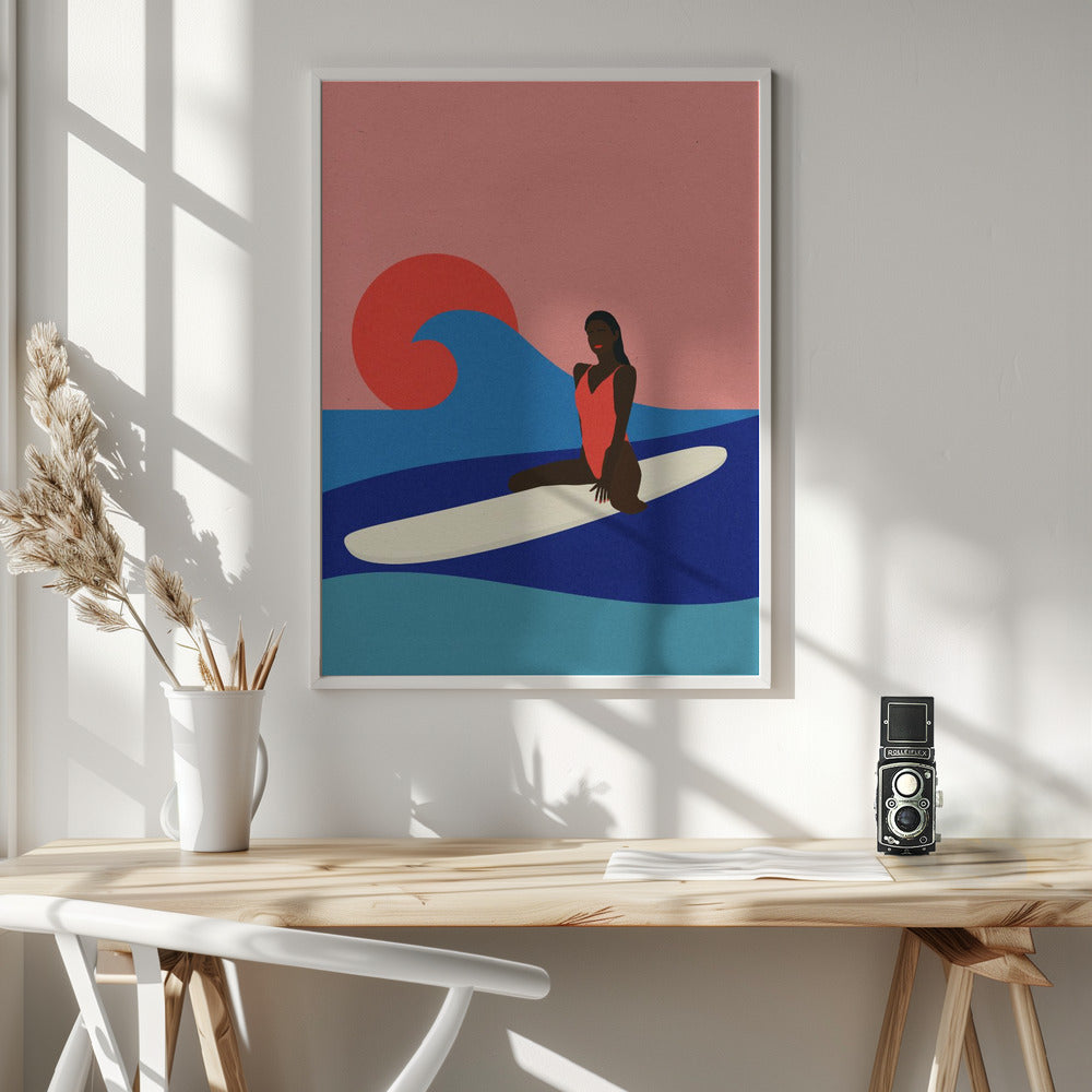 Girl On a Surfboard Poster