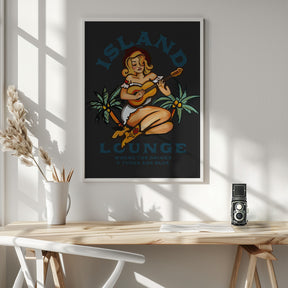 Island Lounge Tropical Pin Up Girl Playing Guitar Poster