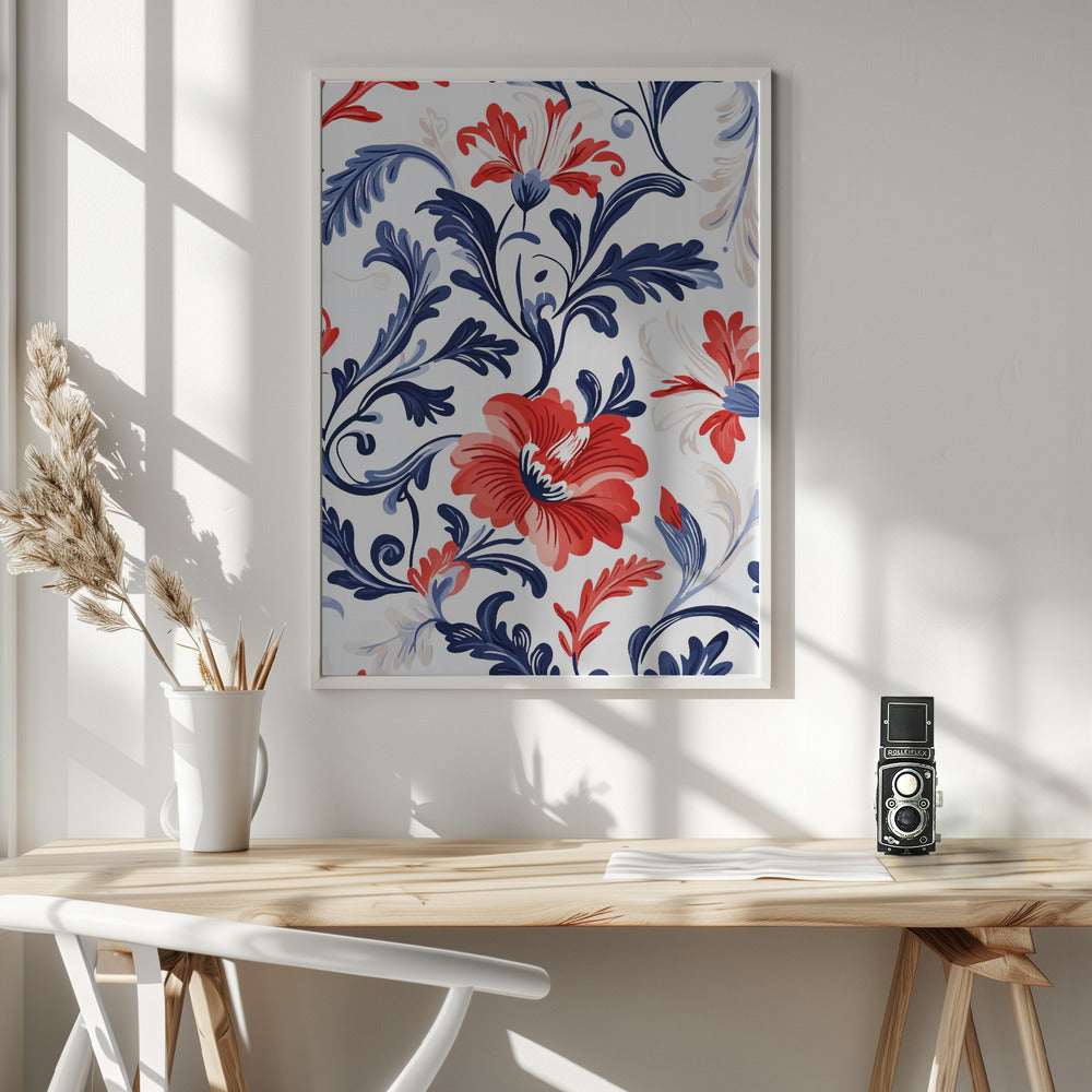 Floral In Blue and Red Poster