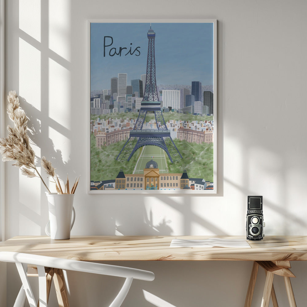 Eiffel Tower with Paris City in Background by Artist Carla Daly Poster