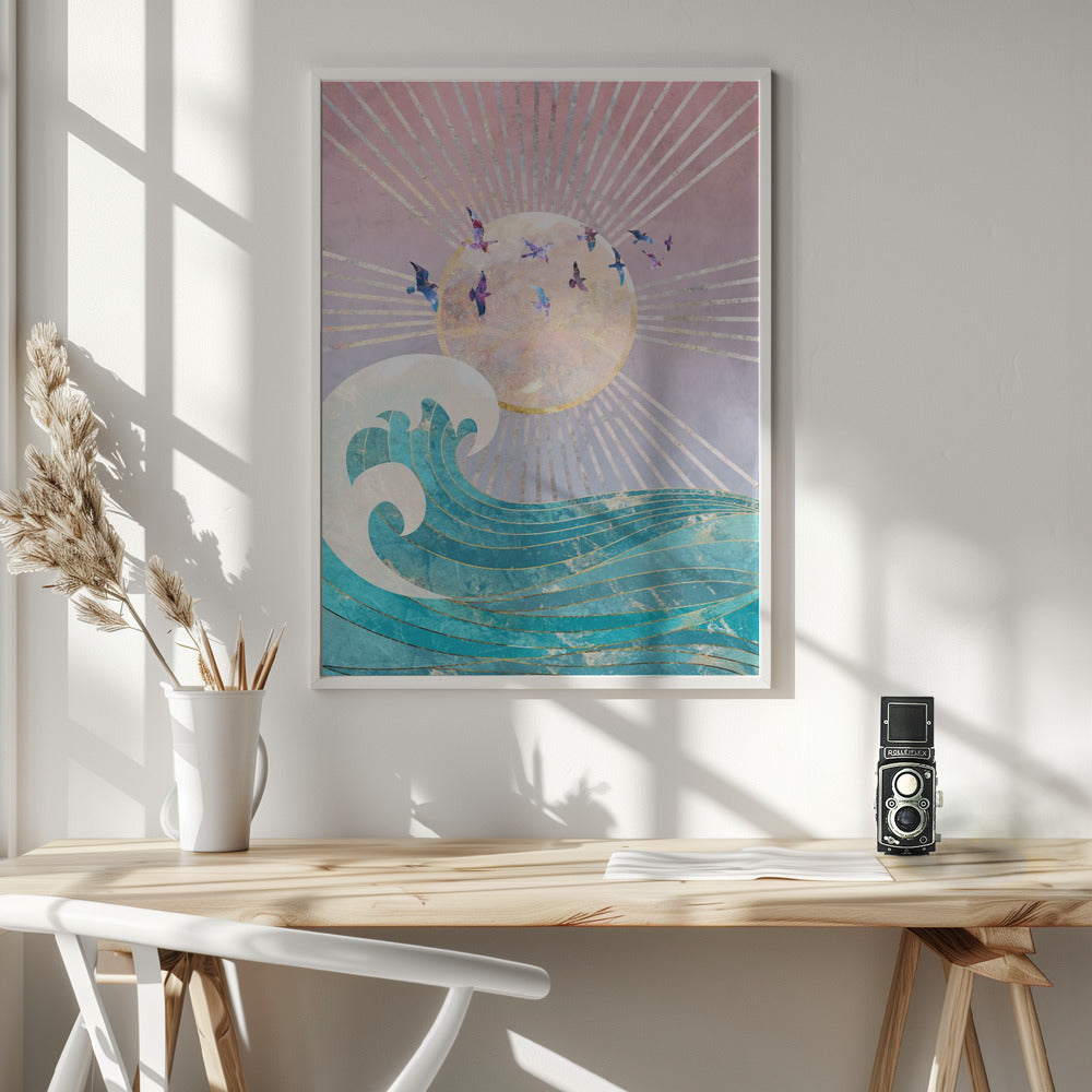 Sunset Golden Ocean Pink Poster