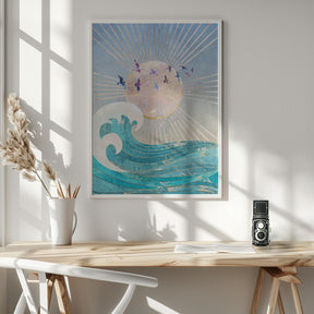 Sunset Golden Ocean Blue Poster