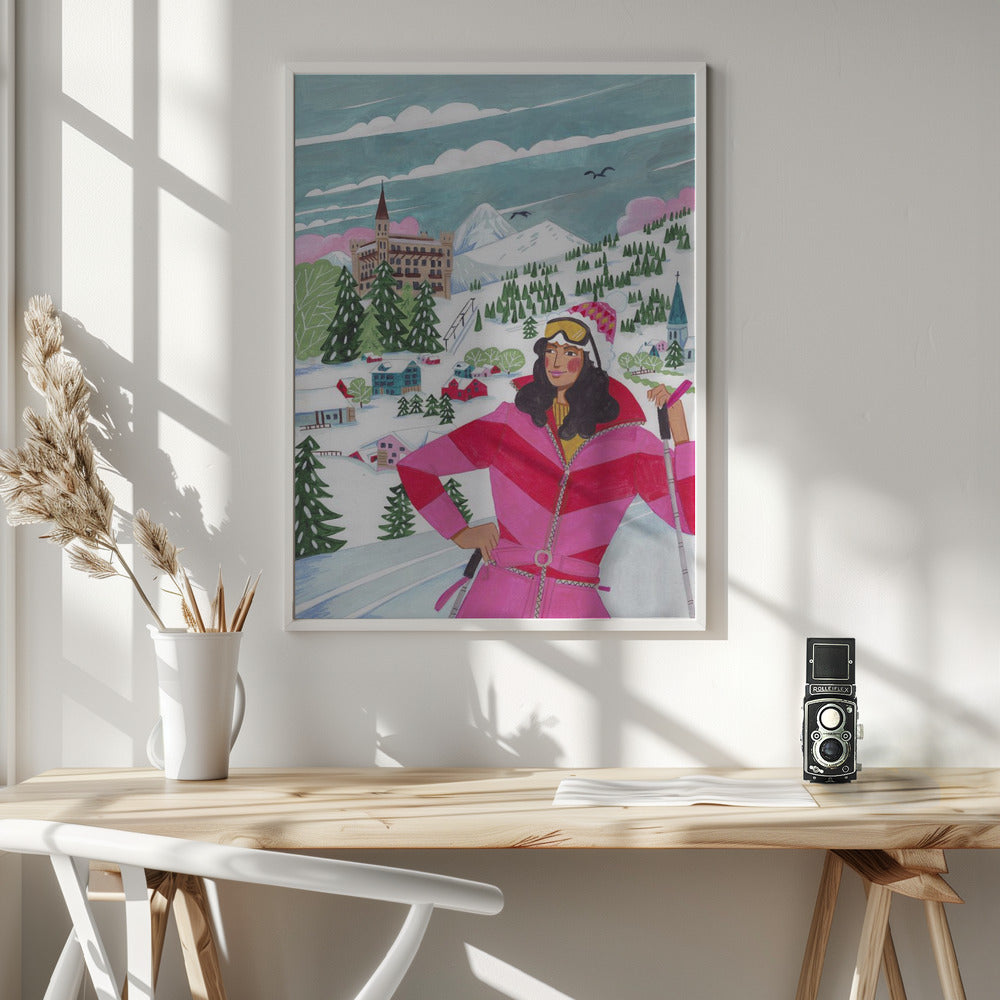 Winter Scene Woman Skiing Poster