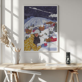 Winter Scene woman with coffee Poster