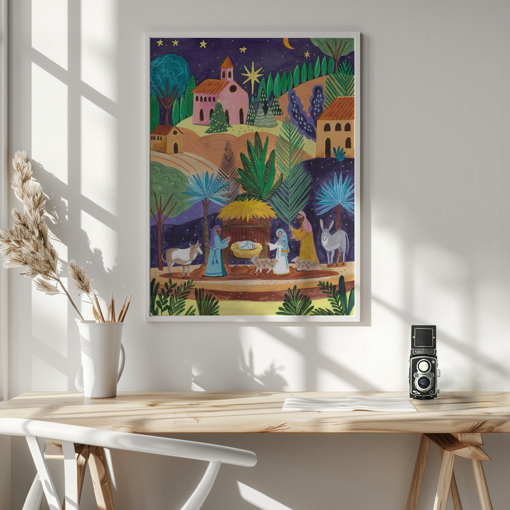 Nativity Scene starry night Poster