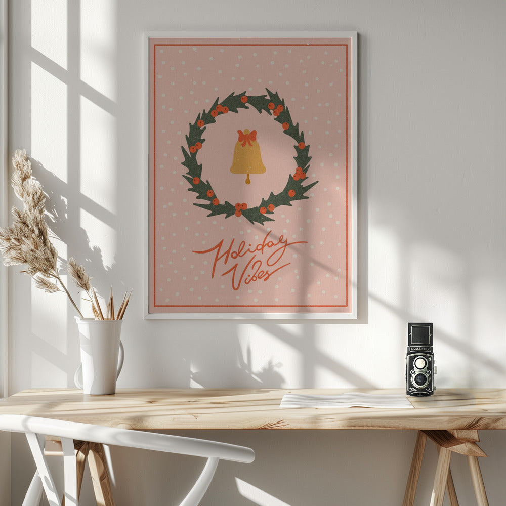 Christmas wreath with bell and bow Poster