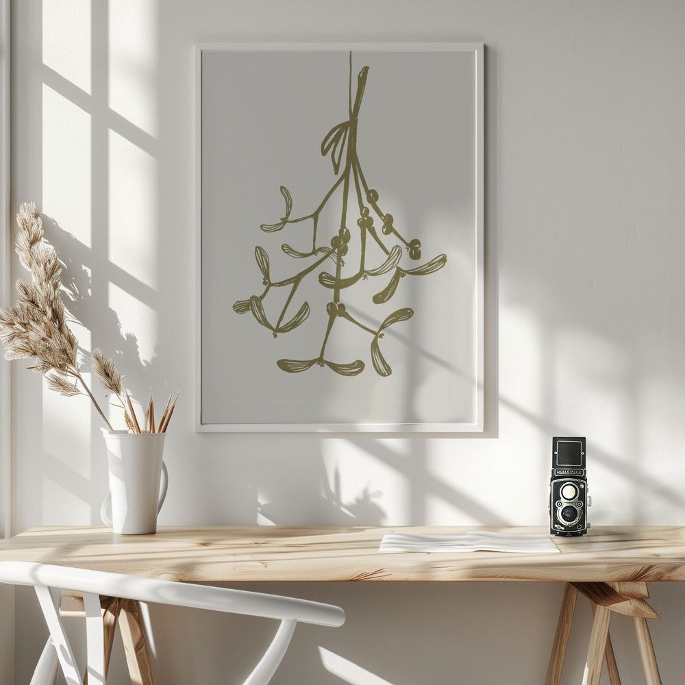 Mistletoe ink sketch (olive green) Poster