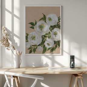 Evadne peonies in coral Poster