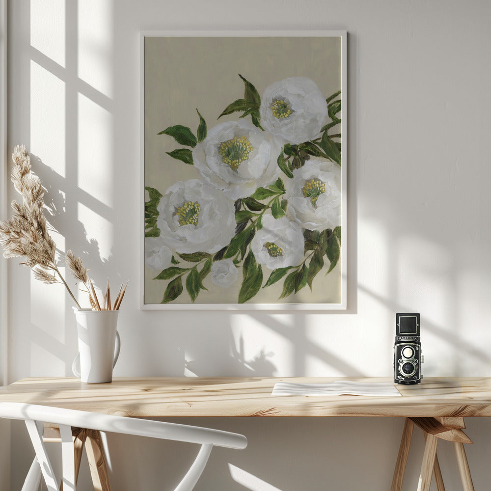 Evadne peonies in beige Poster