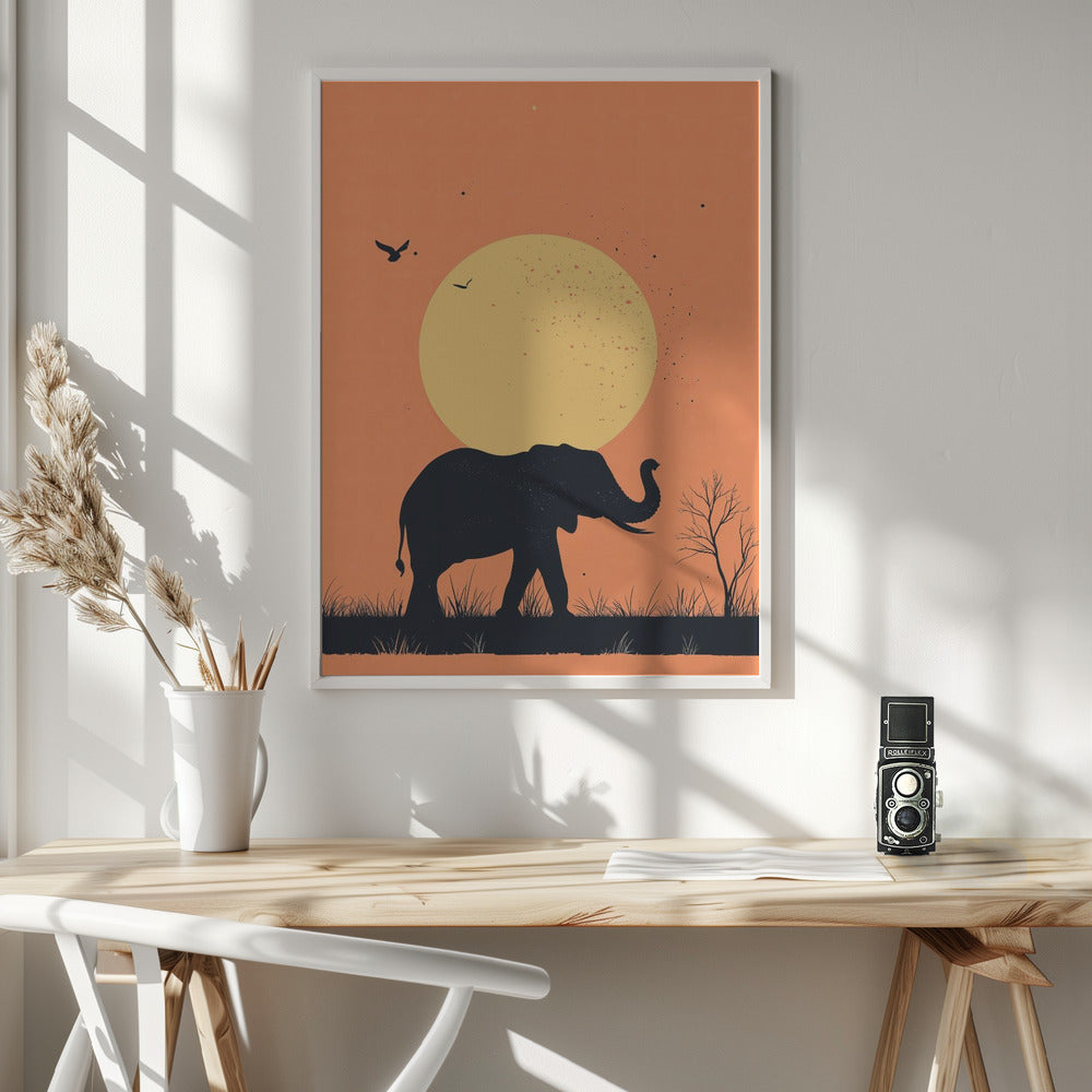 Elephant On the Savannah Poster