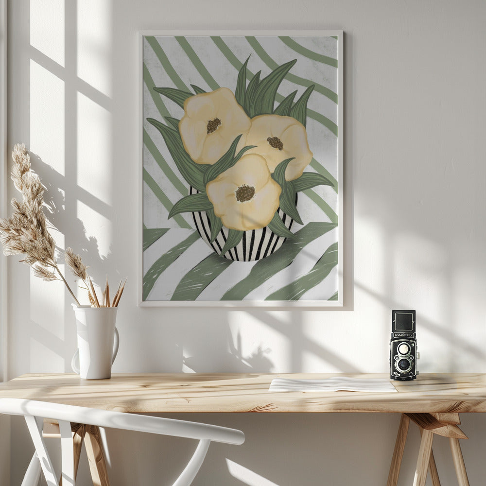 Yellow poppies in vase Poster