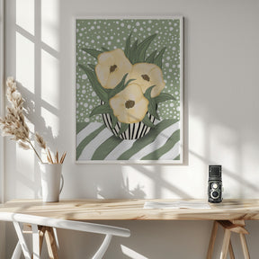 Yellow poppies in vase Poster