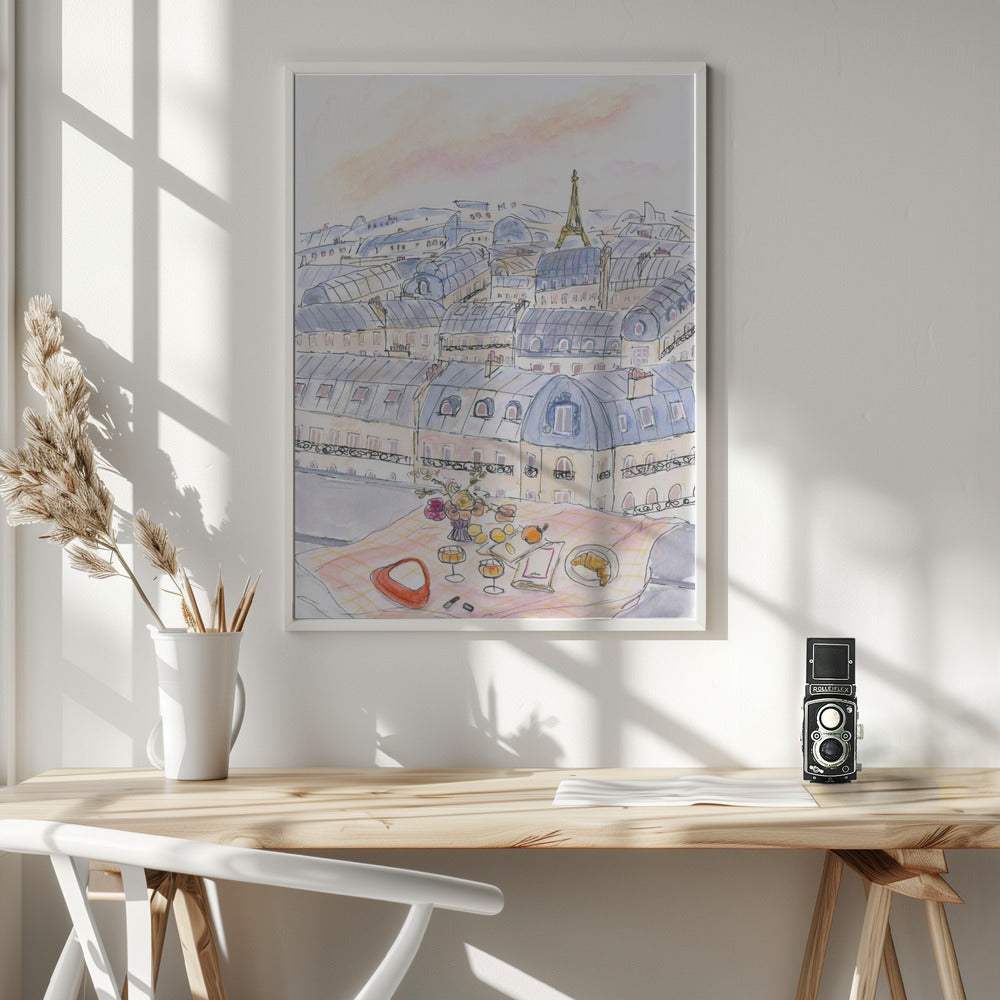 Parisian Rooftop Picnic With Eiffel Tower Views Poster