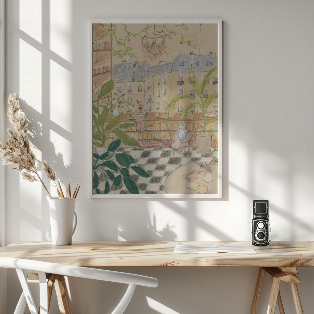 Antique Parisian Book Store Cat Poster