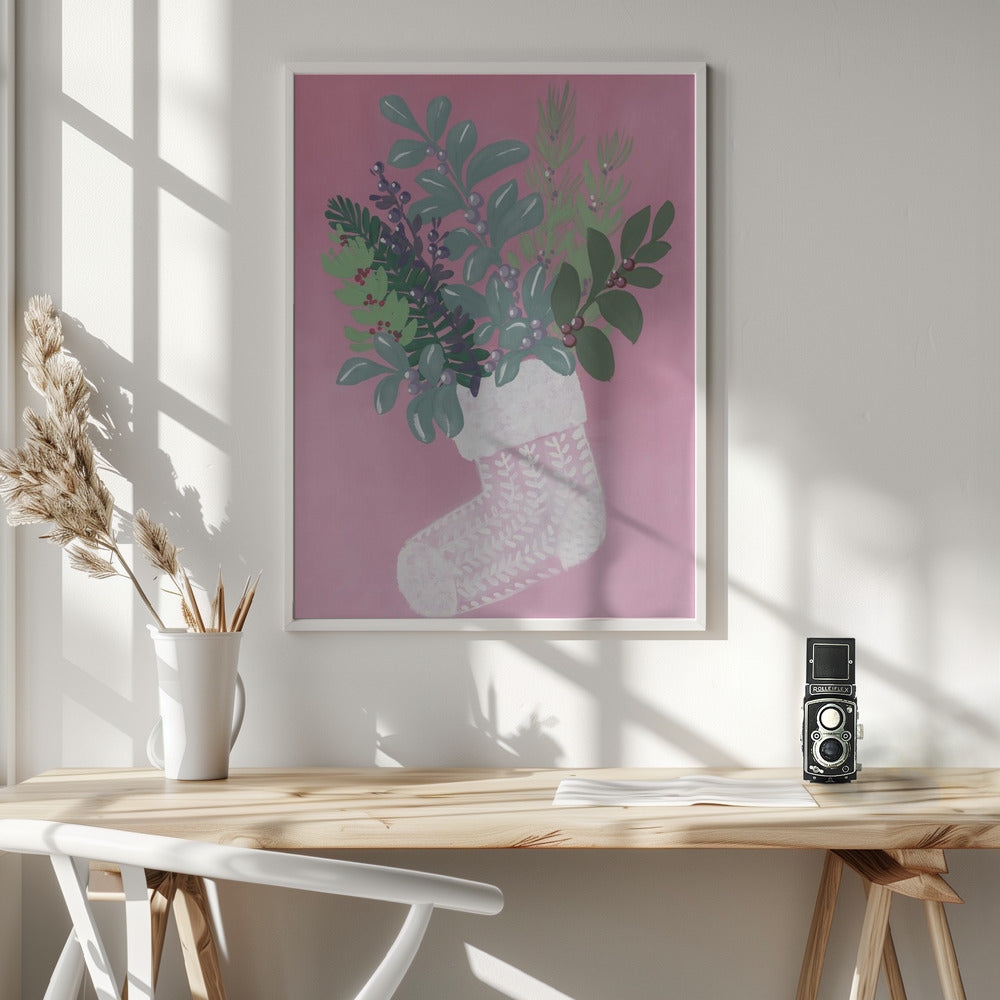 Pink floral stocking Poster