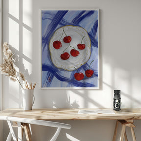 A Plate of Cherries Food Painting Poster