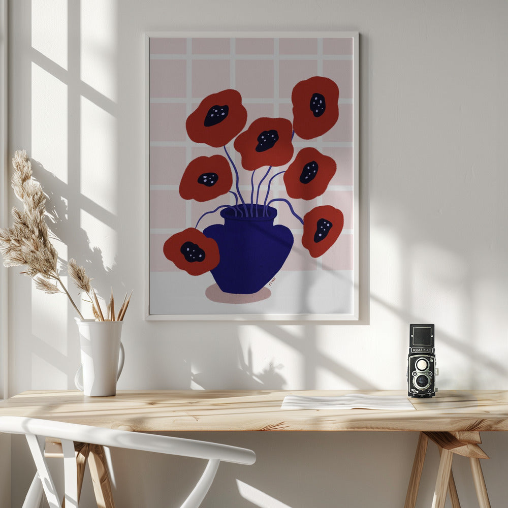 Red Poppies In a Vase Illustration Poster