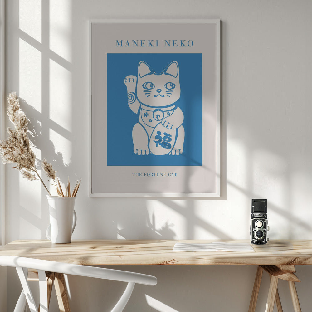 Maneki-neko Cat Blue Poster