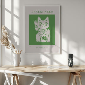 Maneki-neko Cat Green Poster